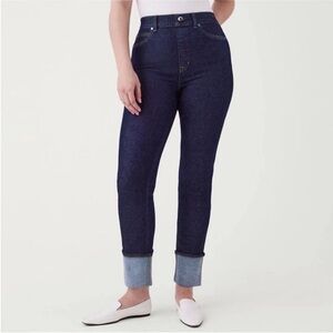 Spanx Cuffed Straight Leg Jeans in Raw Indigo XXXL 3X Tall